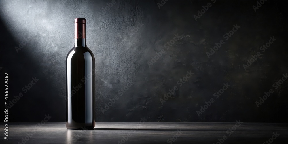 A Single Bottle of Wine Under Dramatic Lighting Against a Dark Textured Background A Single Bottle of Wine Under Dramatic Lighting Against a Dark Textured Background