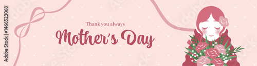 母の日 カーネーションの花束を抱えた女性のイラスト素材 ベクター バナー 