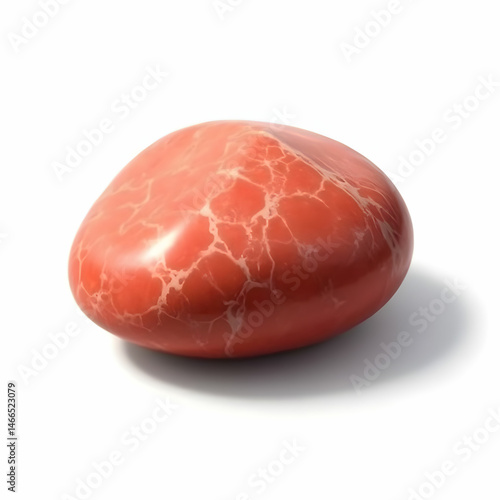 Pebble. Smooth red sea stone isolated on white background with shadows