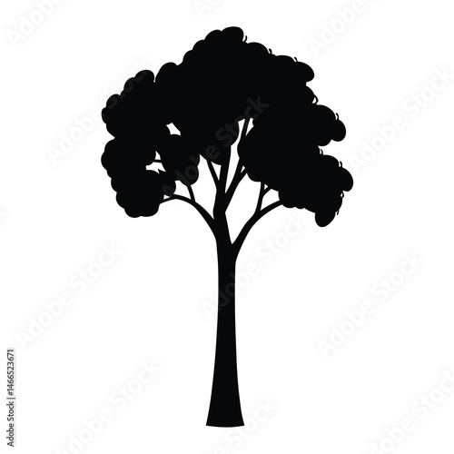 pecan tree vector silhouette icon, black and white illustration of trees.