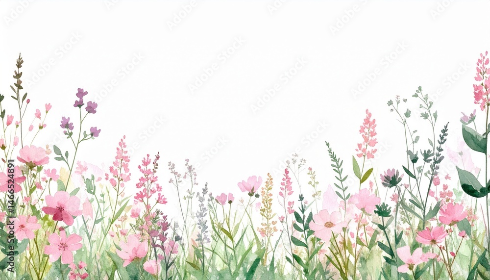 Fototapeta premium Floral beauty display nature field watercolor illustration bright outdoors close-up view serenity concept