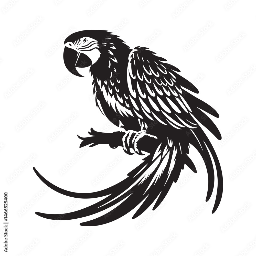 Obraz premium Great Green Macaw Bird Vector Silhouette, Vibrant Parrot Design, Tropical Bird Illustration, Colorful Avian Outline, Nature-Inspired Art.