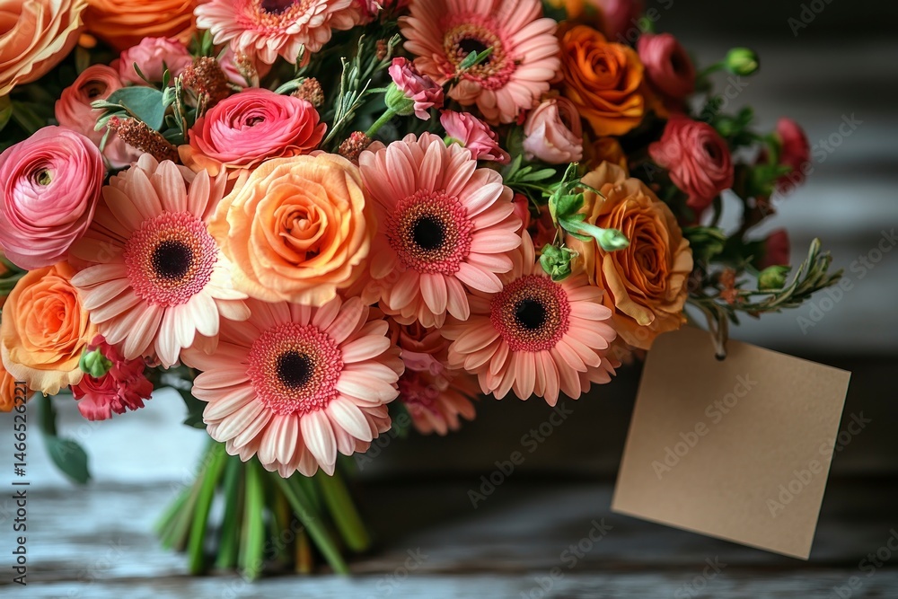 Obraz premium Vibrant bouquet of flowers with blank tag attached