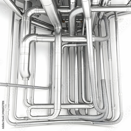 Stainless steel flexible pipes in bays isolated on white background