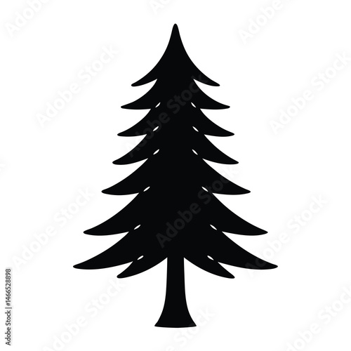 pine tree vector silhouette icon, black and white illustration of trees.