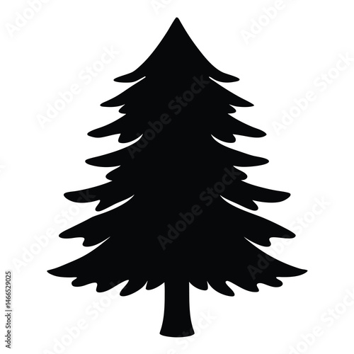 pine tree vector silhouette icon, black and white illustration of trees.