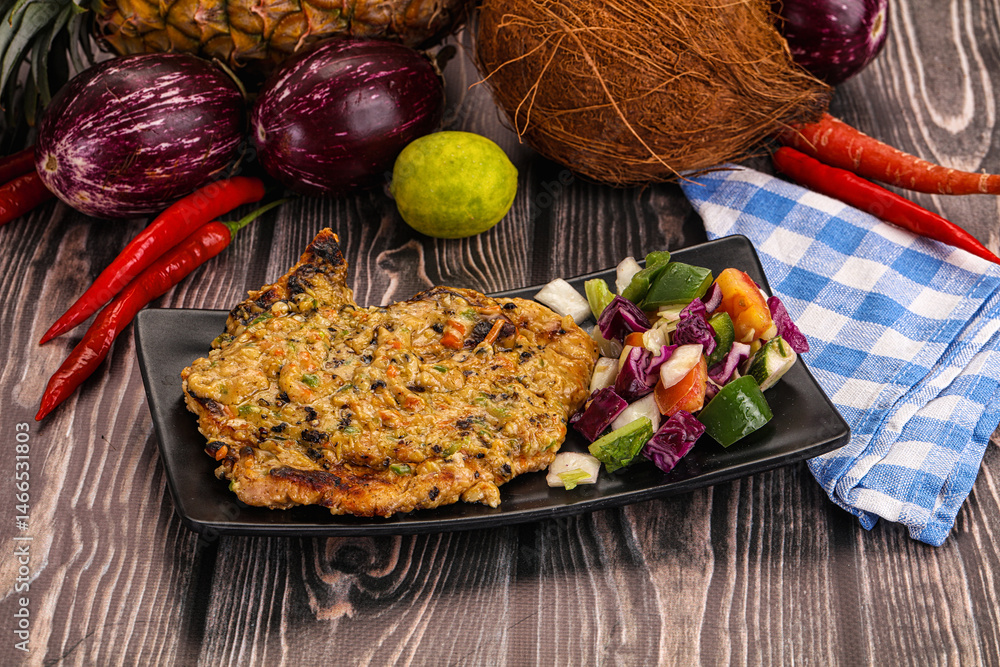 Tasty chicken steak with vegetables