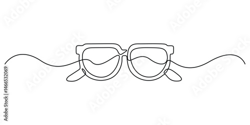 Continuous single line drawing of eyeglasses or sunglasses. Eyeglasses and sunglasses symbol in simple linear style. Isolated on white background vector illustration