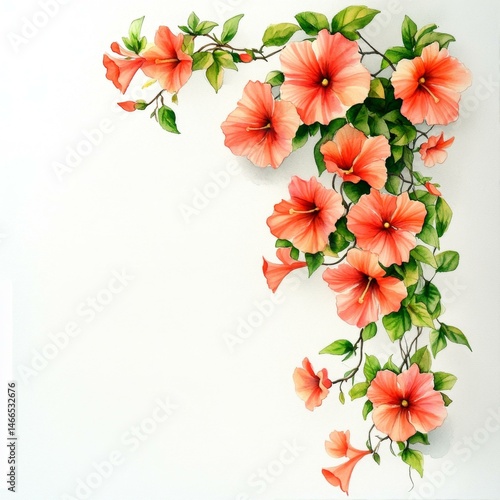 Artistic Hibiscus Flower Cascade Painting Decorative Floral Arrangement Botanical Blossom Delicate Artwork