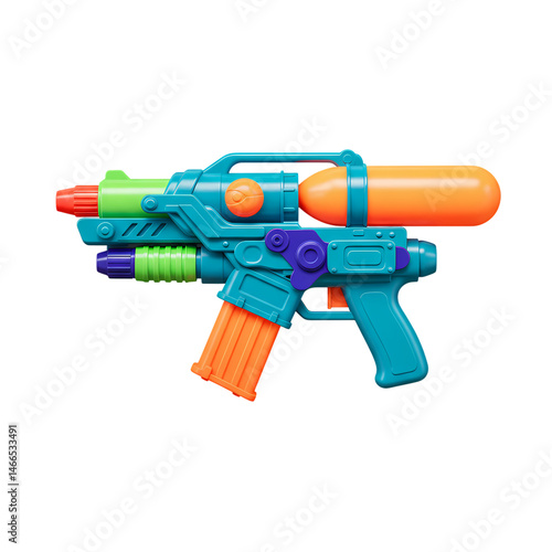 Colorful Water Gun Toy for Summer Fun isolated on Transparent Background