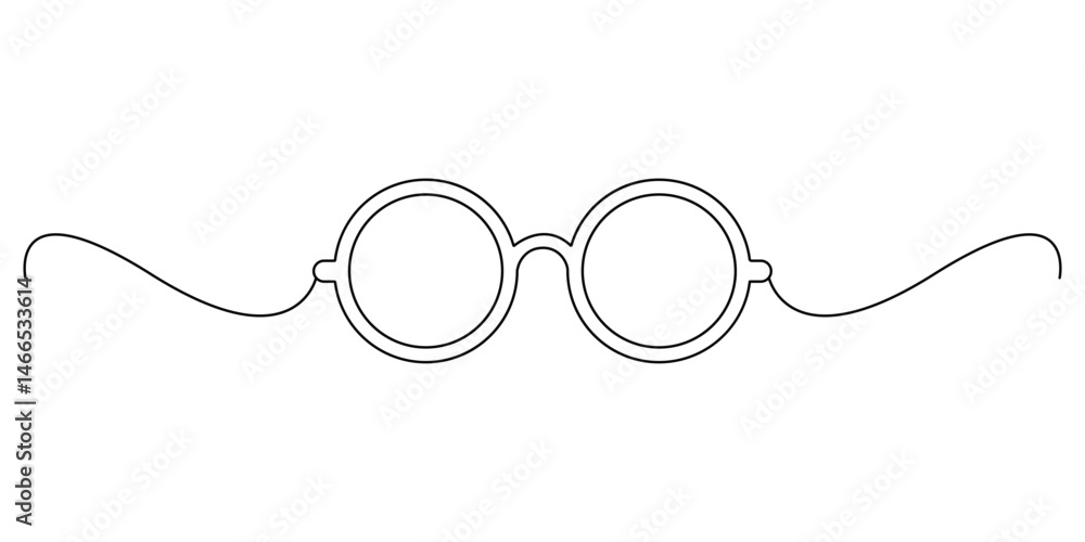 Fototapeta premium Continuous single line drawing of eyeglasses or sunglasses. Eyeglasses and sunglasses symbol in simple linear style. Isolated on white background vector illustration