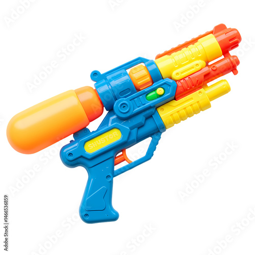Colorful Plastic Water Gun Toy Summer Fun for Kids isolated on Transparent Background