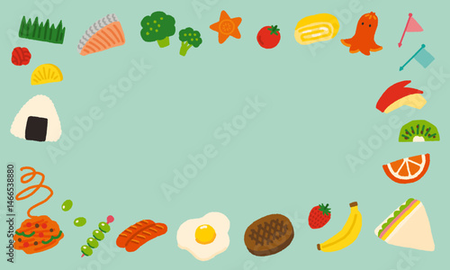 お弁当のおかずのかわいい背景イラスト　長方形　手書き