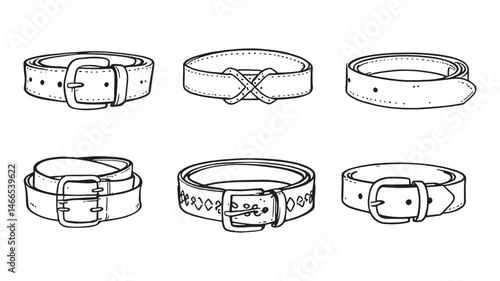 Leather Belt line art sketch showing classic handmade fashion piece