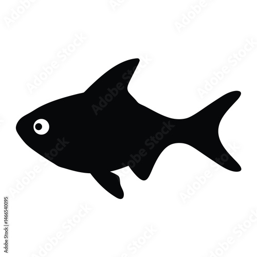 rummy nose tetra fish vector silhouette icon, black and white illustration of fish.