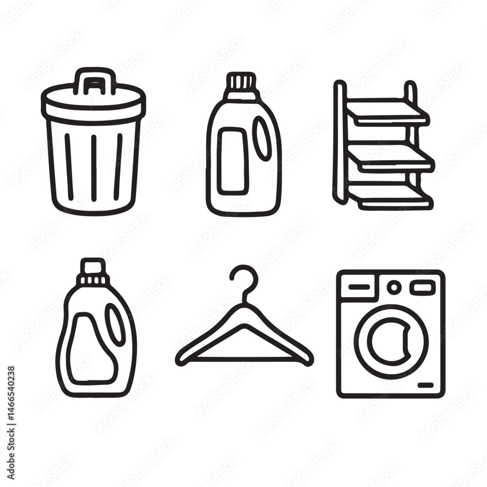 Fototapeta premium Hand Drawn Household and Cleaning Icons – Minimalist Black Ink Doodle Set