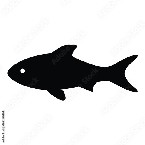 rummy nose tetra fish vector silhouette icon, black and white illustration of fish.