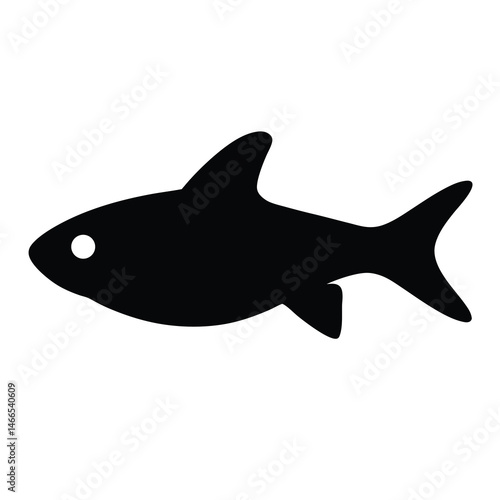 rummy nose tetra fish vector silhouette icon, black and white illustration of fish.