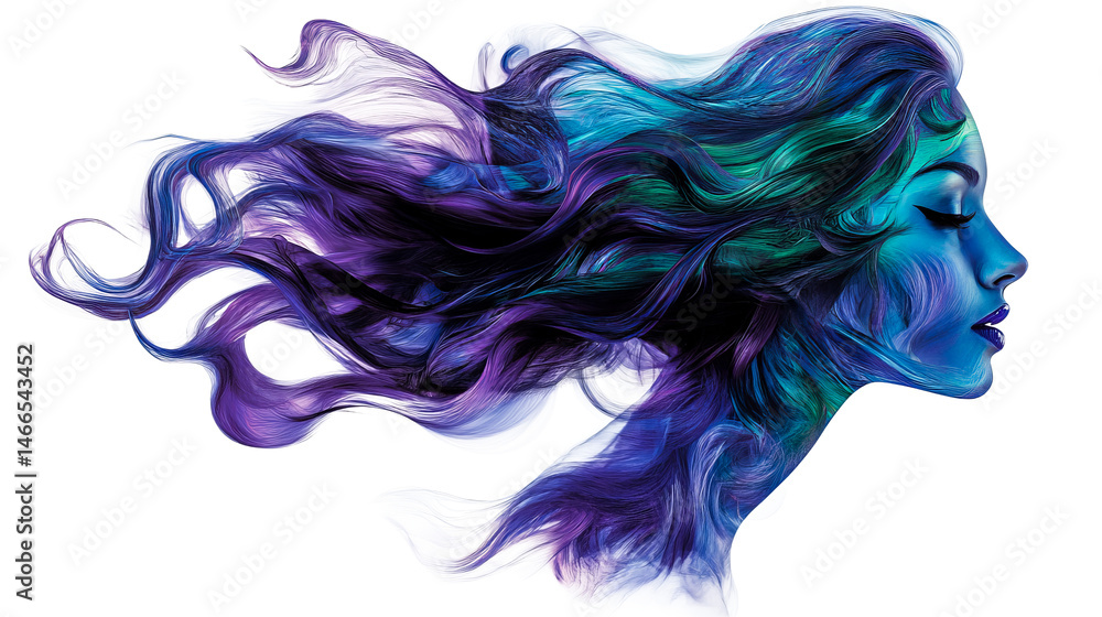 Profile of a Woman with Flowing Hair, Cut Out Transparent Profile of a Woman with Flowing Hair, Cut Out Transparent