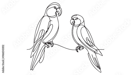 Continuous one single minimal line drawing parrot