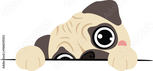 Cute Pug Peeking Over a Surface