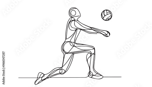 Continuous one single minimal line drawing Volley Ball