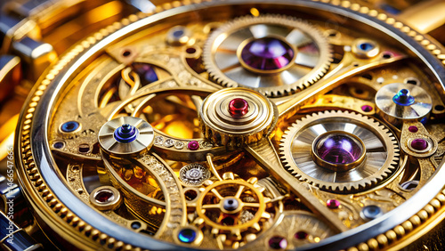 Wallpaper Mural Intricate Luxury Watch Mechanism with Golden Gears, Gemstones, and Precision Engineering Craftsmanship. Torontodigital.ca