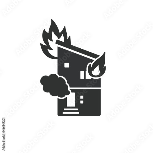 住宅　火事のシルエットイラスト
