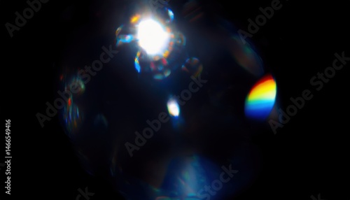 ethereal lens flare with spectral bursts on black background for sci-fi design, digital art, print poster, or web interface graphic

