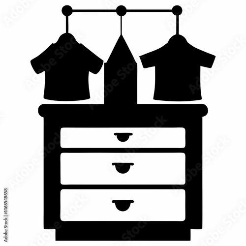 Closet with Drawers and Hanging Clothes Illustration