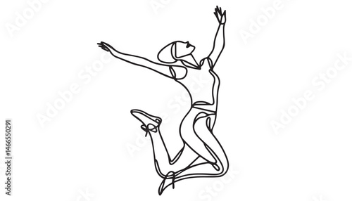 Continuous one single minimal line drawing woman jump
