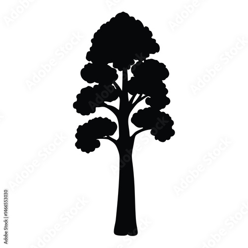 sequoia tree vector silhouette icon, black and white illustration of trees.
