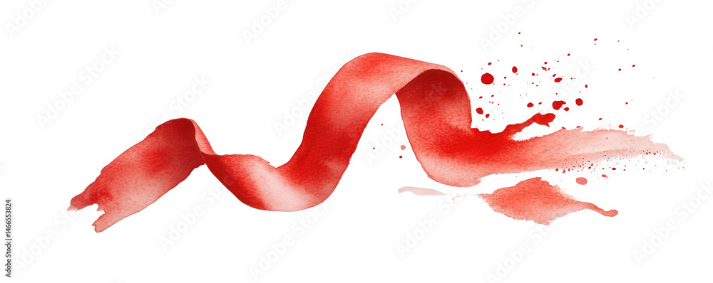 Fototapeta premium Red ribbon in watercolor style isolated on transparent background and paper texture