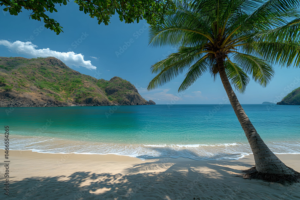 Tropical Paradise Beach with Palm Tree and Pristine Sand for Vacation Design