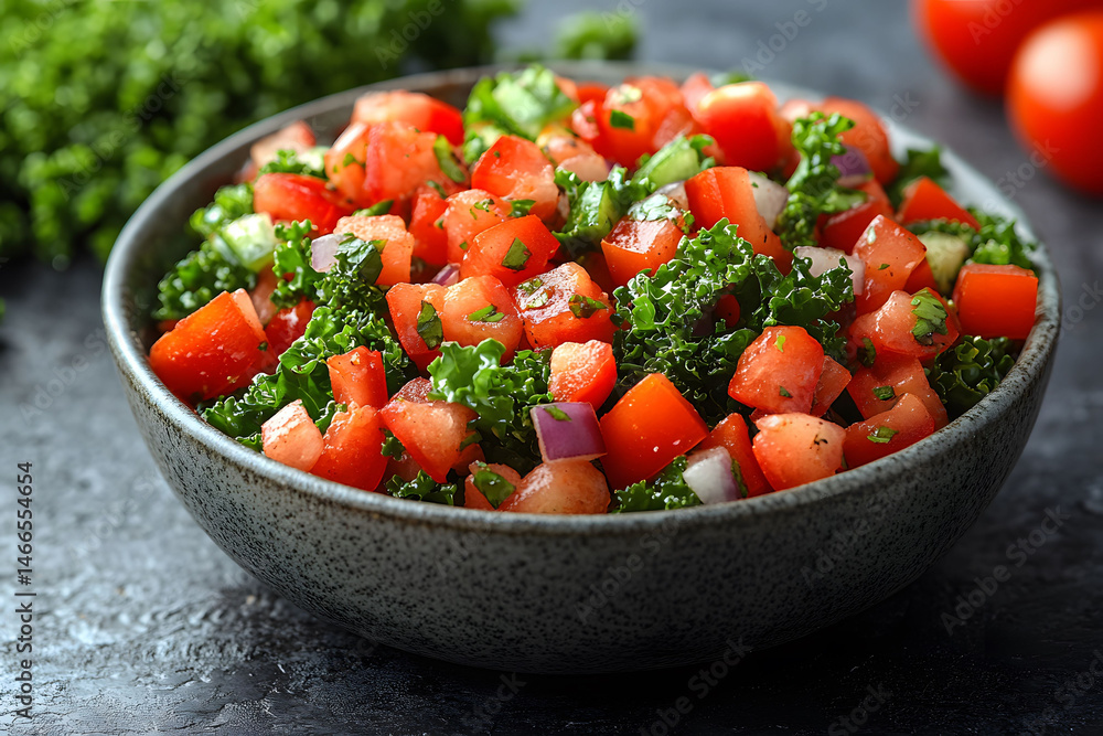 Fresh Summer Salad with Kale, Tomato, and Red Onion - Perfect for Healthy Meals and Vegan Recipes
