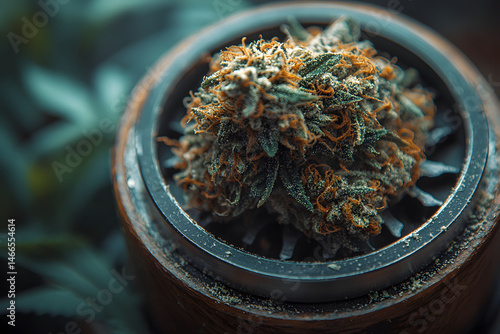 Close-Up of Cannabis Bud on Grinder for Medical Use and Awareness