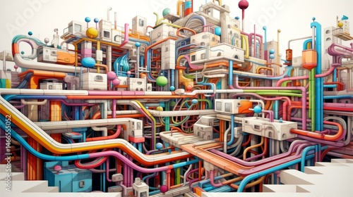 Wallpaper Mural Intricate Network of Colorful Pipes and Structures in a Complex Abstract Arrangement Illustration Torontodigital.ca