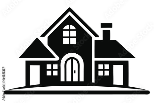 Silhouette of a classic house showcases arched front door, chimney and window detail