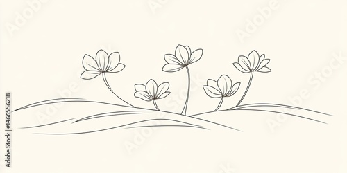 Wallpaper Mural Delicate blooms in line art drawing on neutral backdrop. Torontodigital.ca