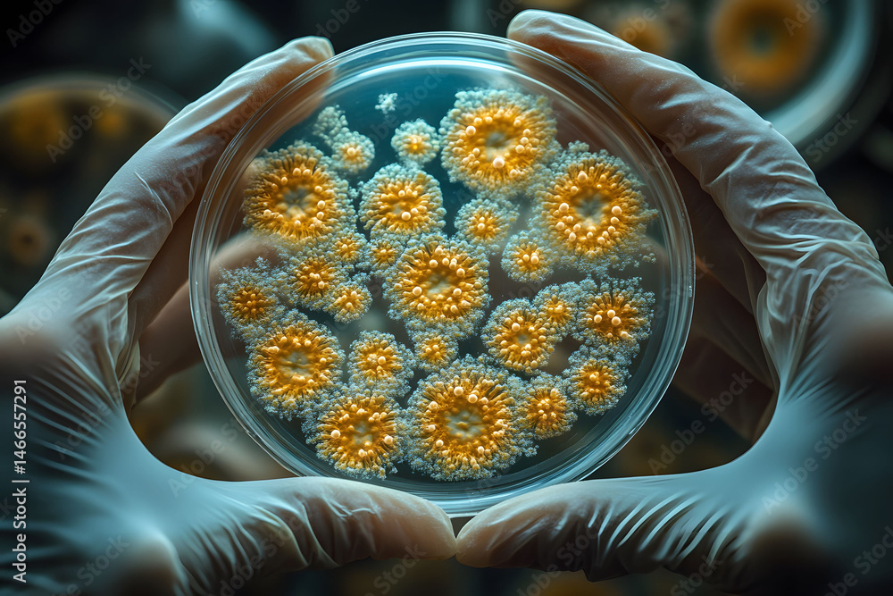 Scientific Exploration of Bacterial Colonies Growing in Petri Dish for Microbiological Research