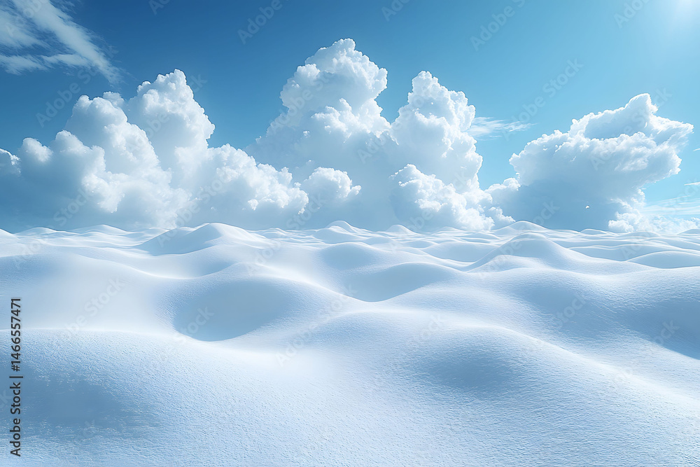 Surreal Cloudscape Over Snowy Landscape in Bright Sky for Nature Prints