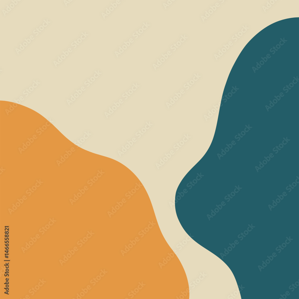 Abstract art featuring two organic shapes in shades of orange and teal on a beige background. Abstract art featuring two organic shapes in shades of orange and teal on a beige background.