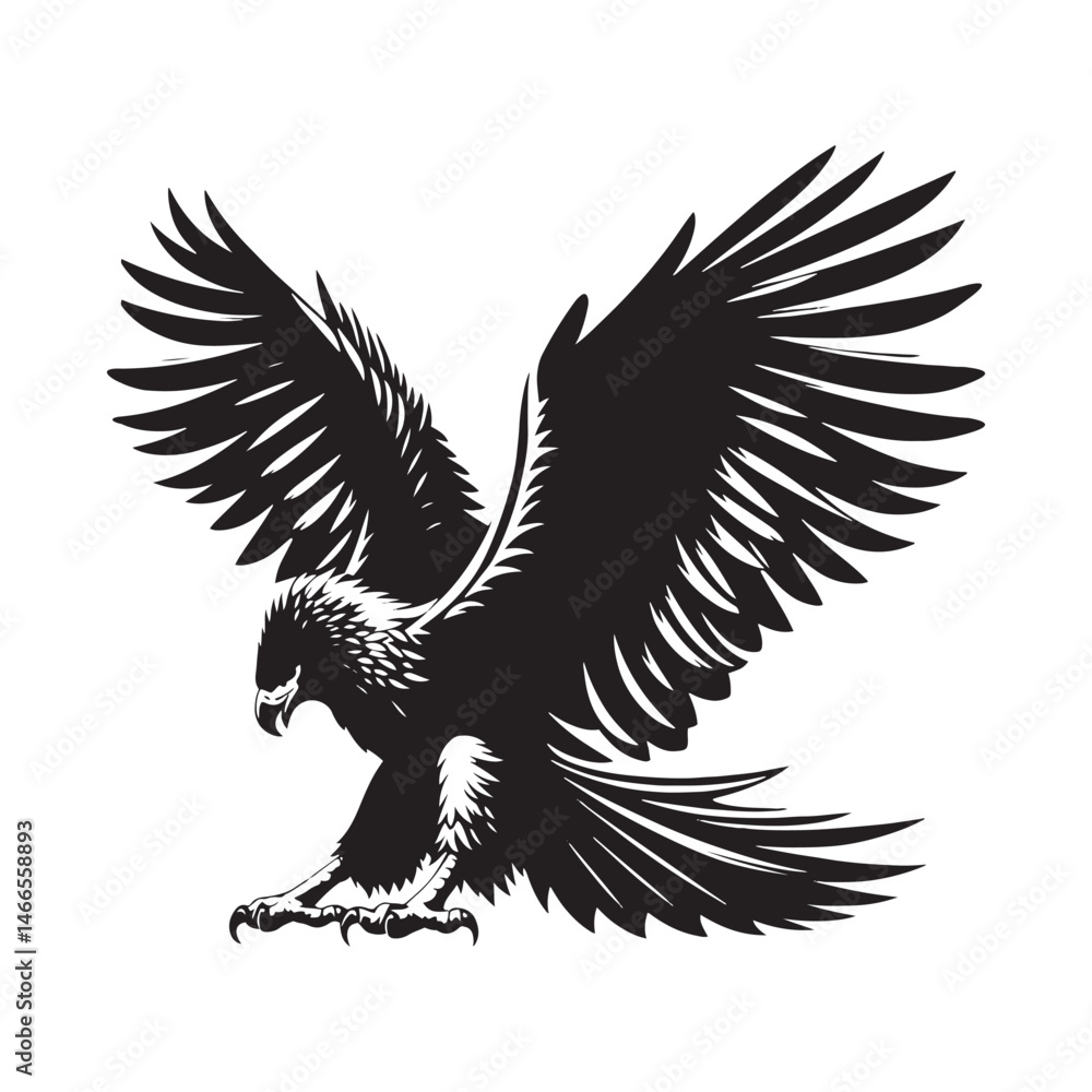 Fototapeta premium Harpy Eagle Vector Silhouette, Majestic Bird of Prey, Detailed Avian Design, Powerful Eagle Outline, Nature-Inspired Wildlife Art Illustration. 