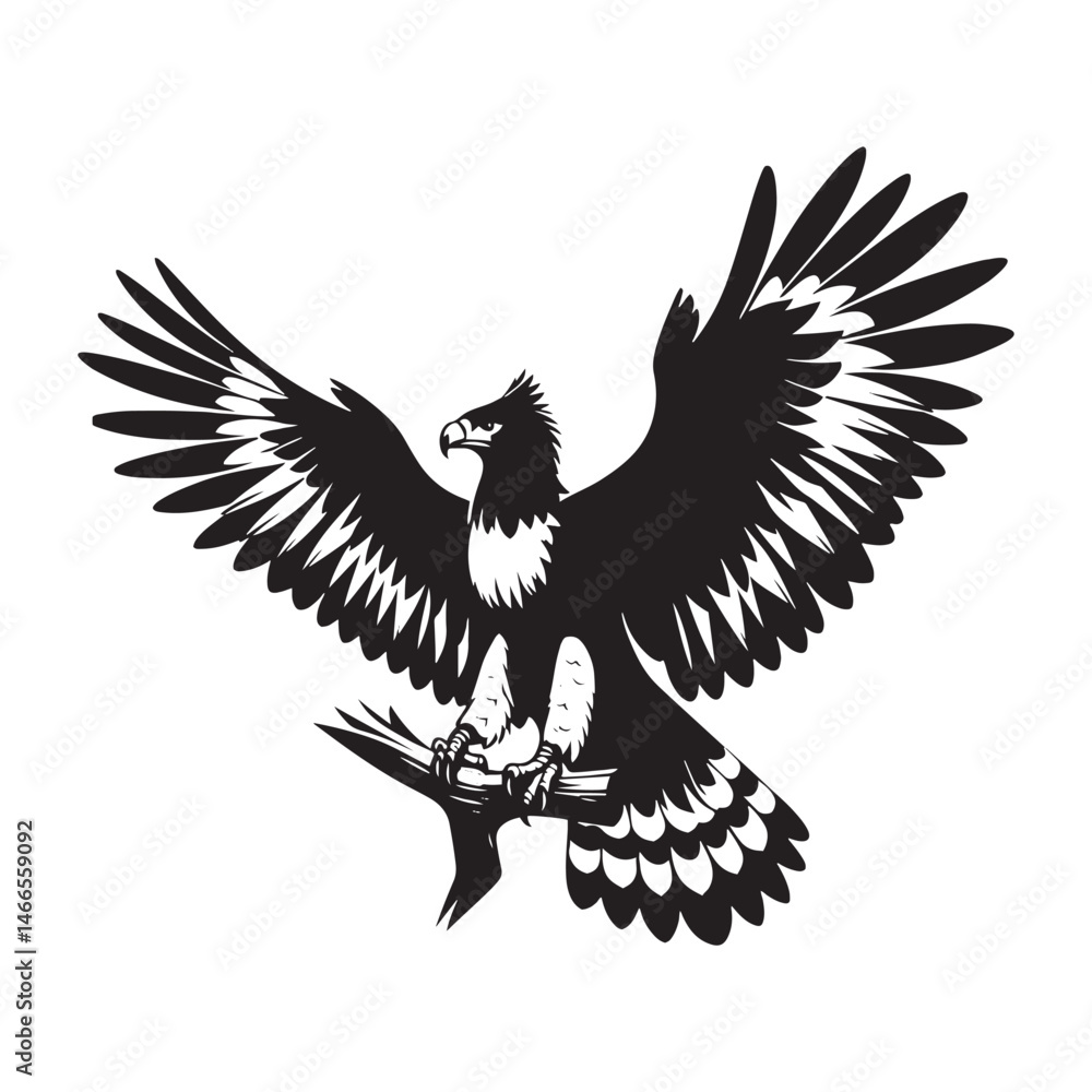 Obraz premium Harpy Eagle Vector Silhouette, Majestic Bird of Prey, Detailed Avian Design, Powerful Eagle Outline, Nature-Inspired Wildlife Art Illustration. 