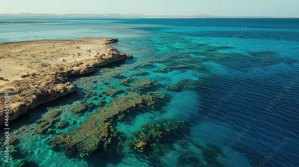 Obraz premium Expansive coastal view of vibrant coral reefs.