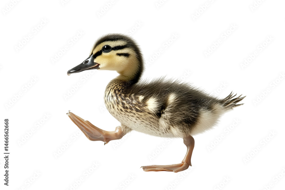 Playful duckling walking on a white background. Playful duckling walking on a white background.