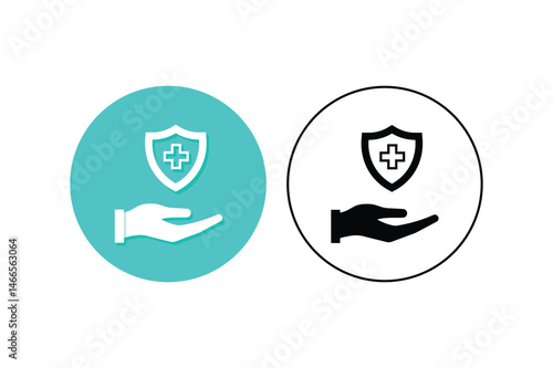 Wellness Protection Shield on Hand Icons, medical insurance icon, health insurance hand icon, health protection icon