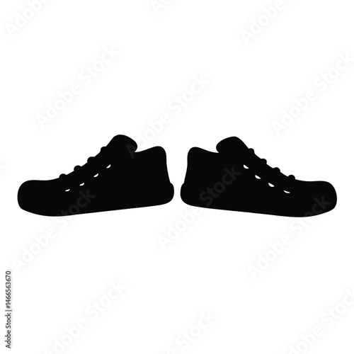 sneakers vector silhouette icon, black and white illustration of footwear.