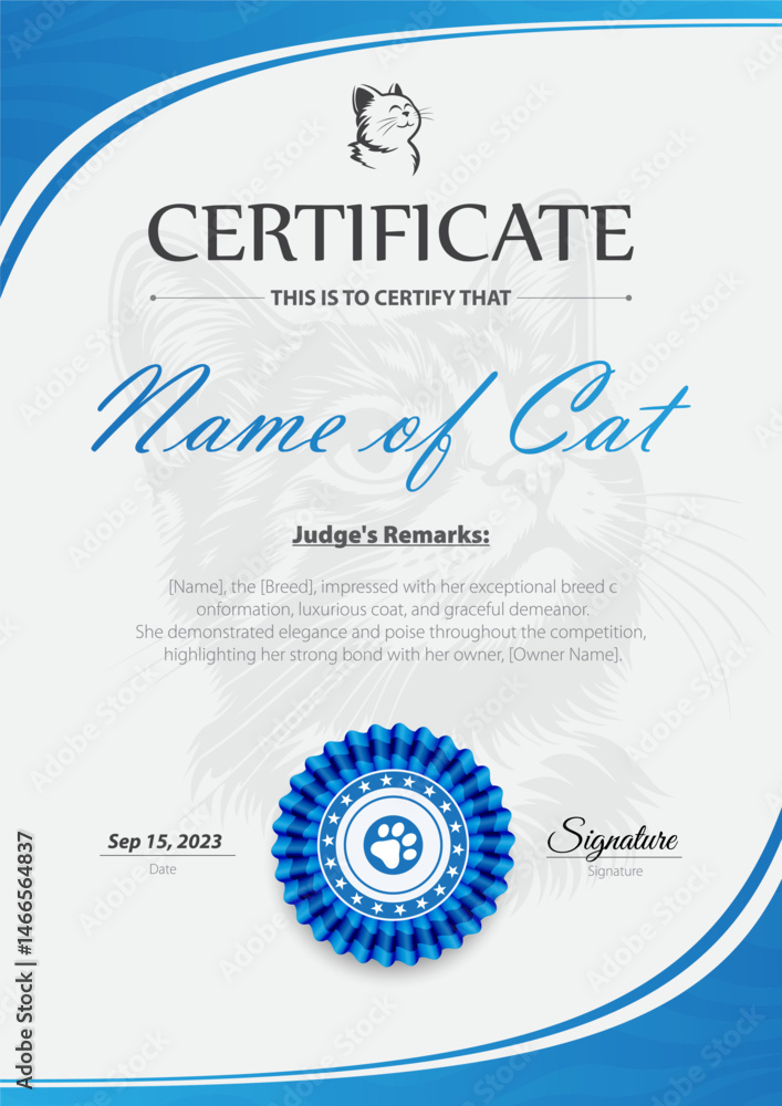 Certificate of Achievement for a Cat Certificate of Achievement for a Cat