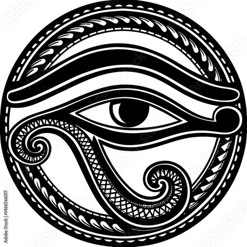 Ancient Eye of Horus in Tribal Tattoo Style  
